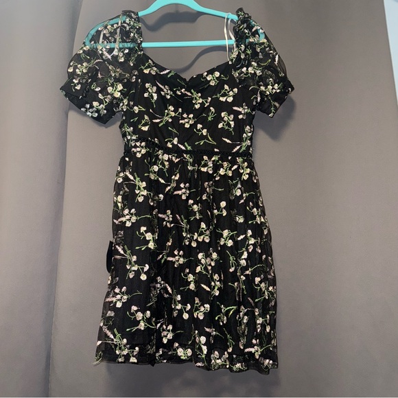 Lulu's Black and White Fit and Flare Puff Sleeve Dress - Picture 6 of 6